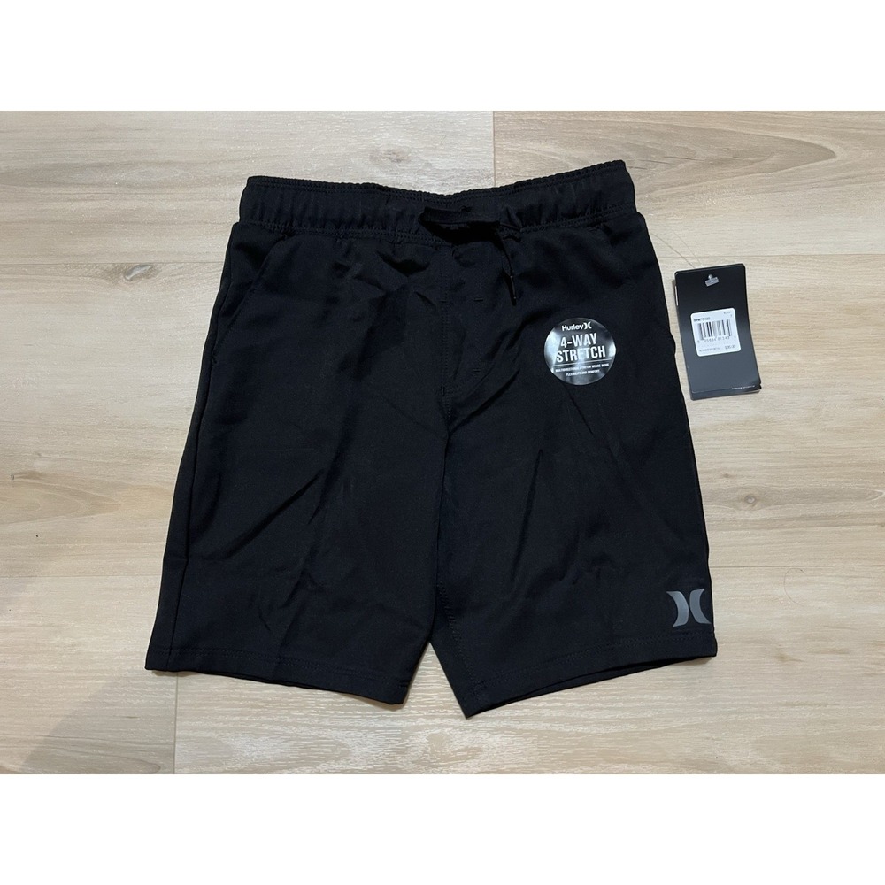 NWT Hurley Boys Hybrid Pull-On Shorts Size Youth 7 Elastic Waist Black Stretch‎
